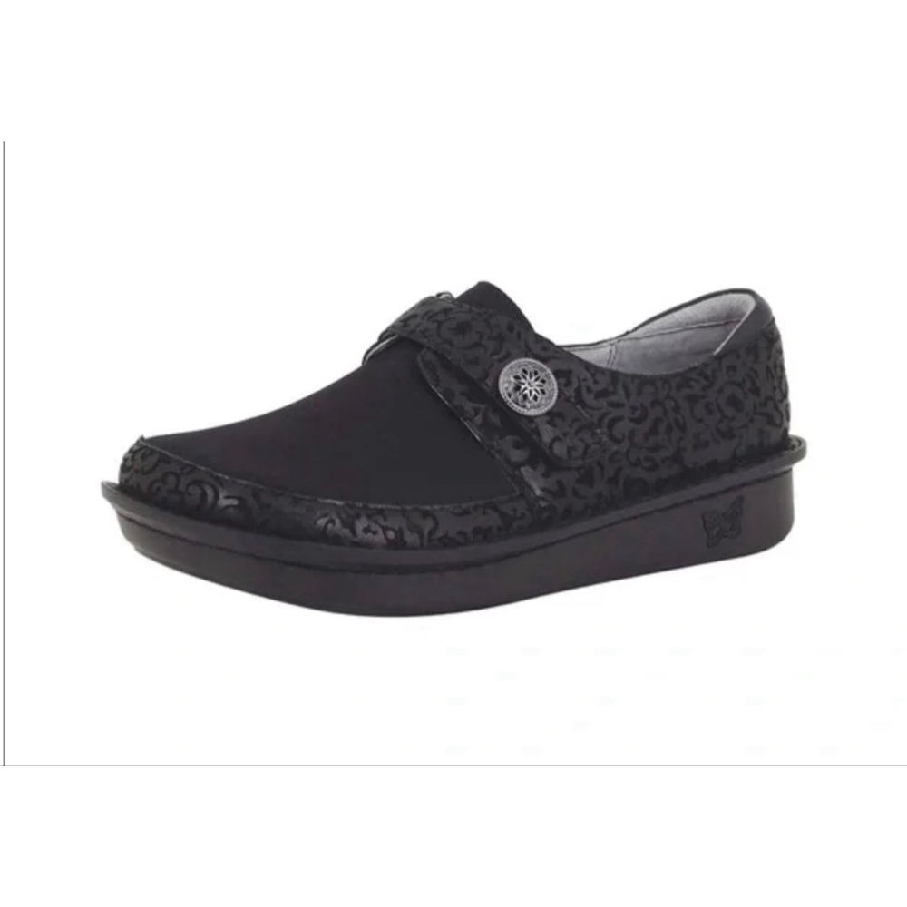 Alegria women's Dena black leather embossed design shoes size 7